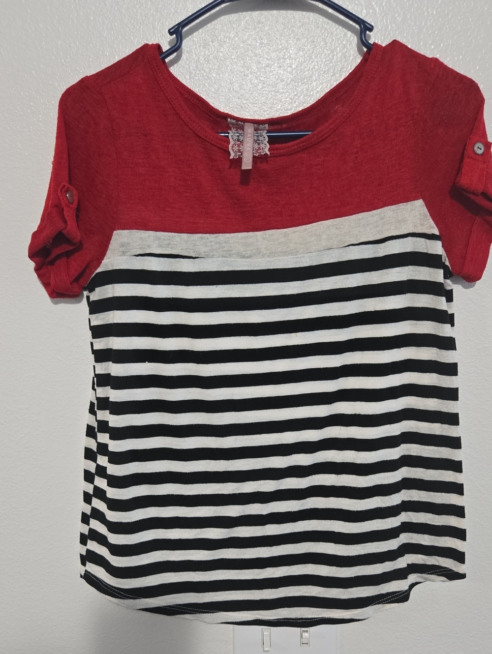 Mauve Red Lace-Trim Knit Top